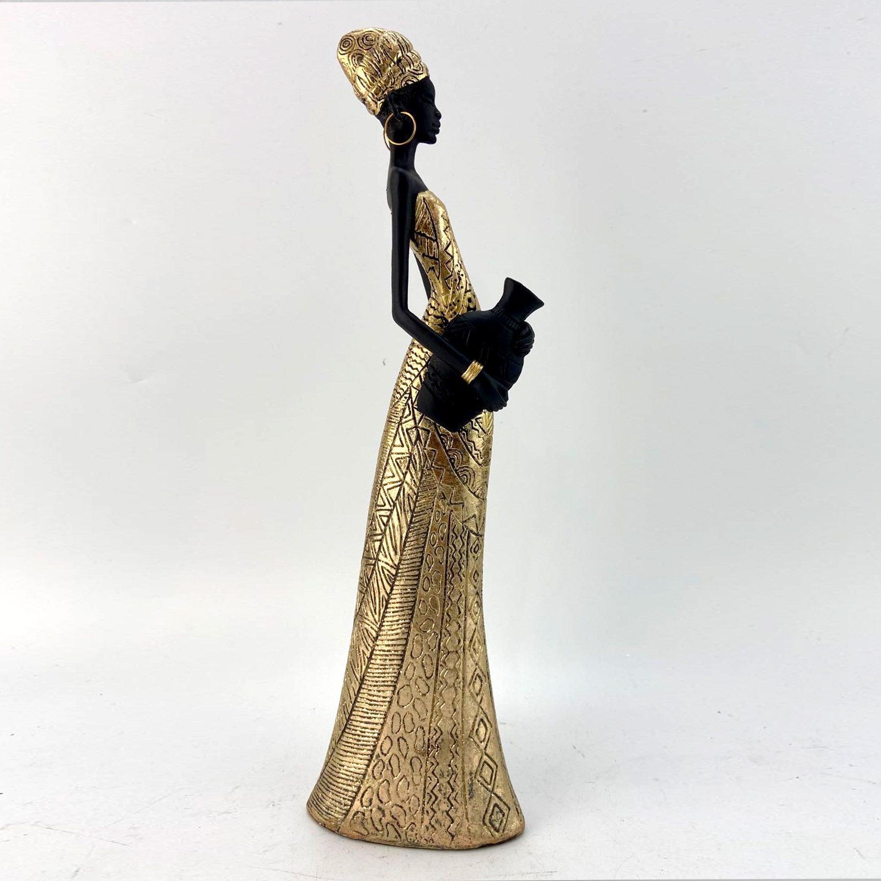 African Lady Gold Statue Decor - Northern Interiors