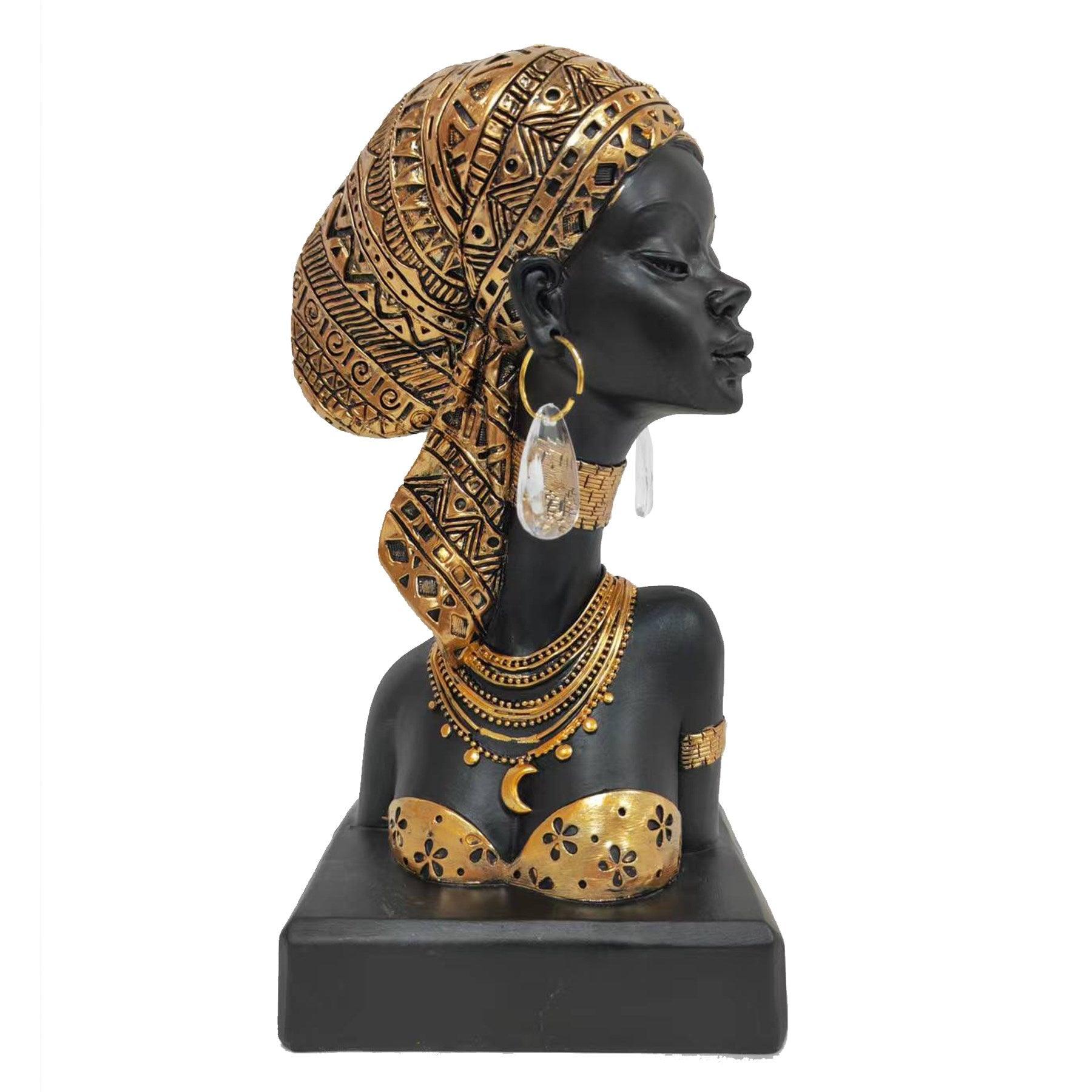 African Woman Portrait Gold Statue Decor - Northern Interiors