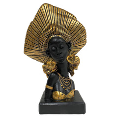 African Woman With Large Hat Portrait Gold Statue Decor - Northern Interiors