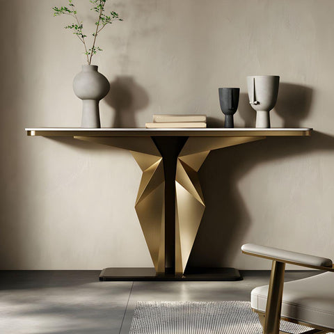 Arkelis Gold Stainless steel Marble Top Console Table - Northern Interiors