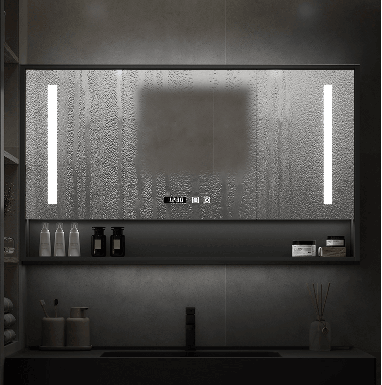 Black Luxury Wall Mount Bathroom Vanity & Mirror Cabinet Set - Northern Interiors