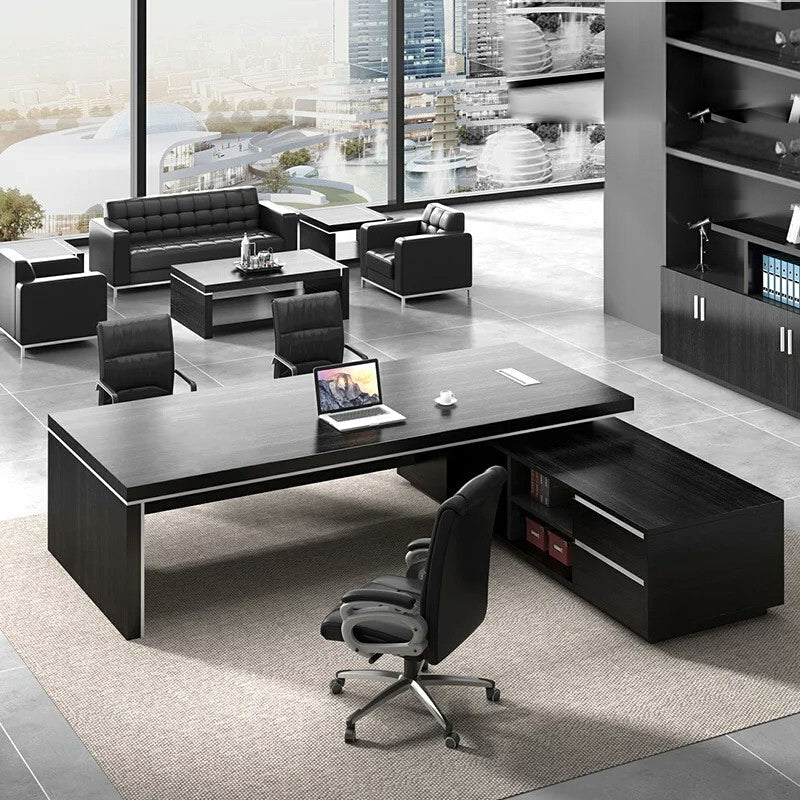 Black Executive Luxury Office Desk with Display Shelves