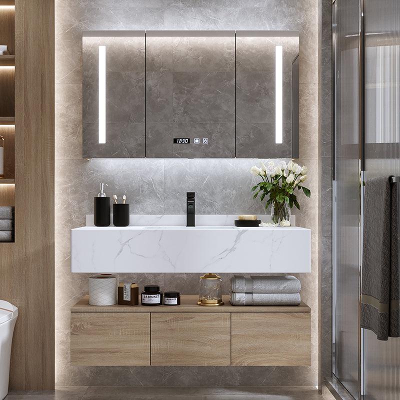 FLOATING-OAK Wall Mount Bathroom Vanity & LED Mirror Cabinet - Northern Interiors