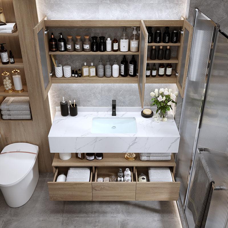 FLOATING-OAK Wall Mount Bathroom Vanity & LED Mirror Cabinet - Northern Interiors