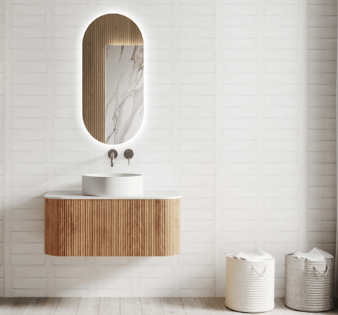 Fluted Wood Wall Mount Bathroom Vanity Set - Northern Interiors