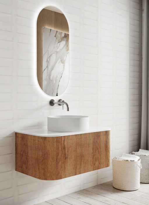 Fluted Wood Wall Mount Bathroom Vanity Set - Northern Interiors