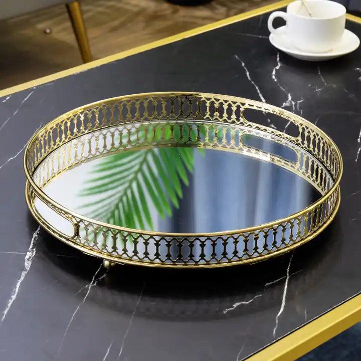 Gold Stainless Steel Mirrored Round Tray - Northern Interiors