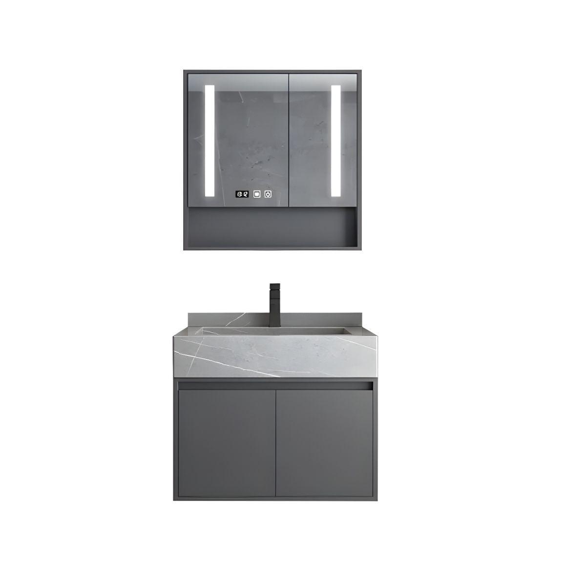 Gray Luxury Wall Mount Bathroom Vanity & LED Mirror Cabinet Set - Northern Interiors