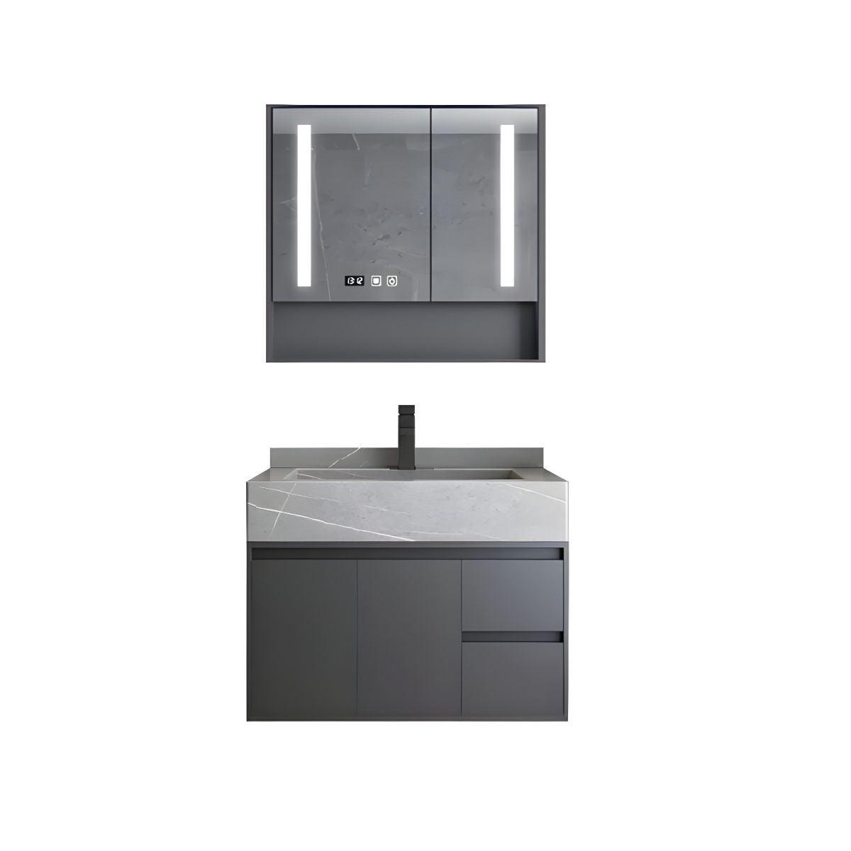 Gray Luxury Wall Mount Bathroom Vanity & LED Mirror Cabinet Set - Northern Interiors