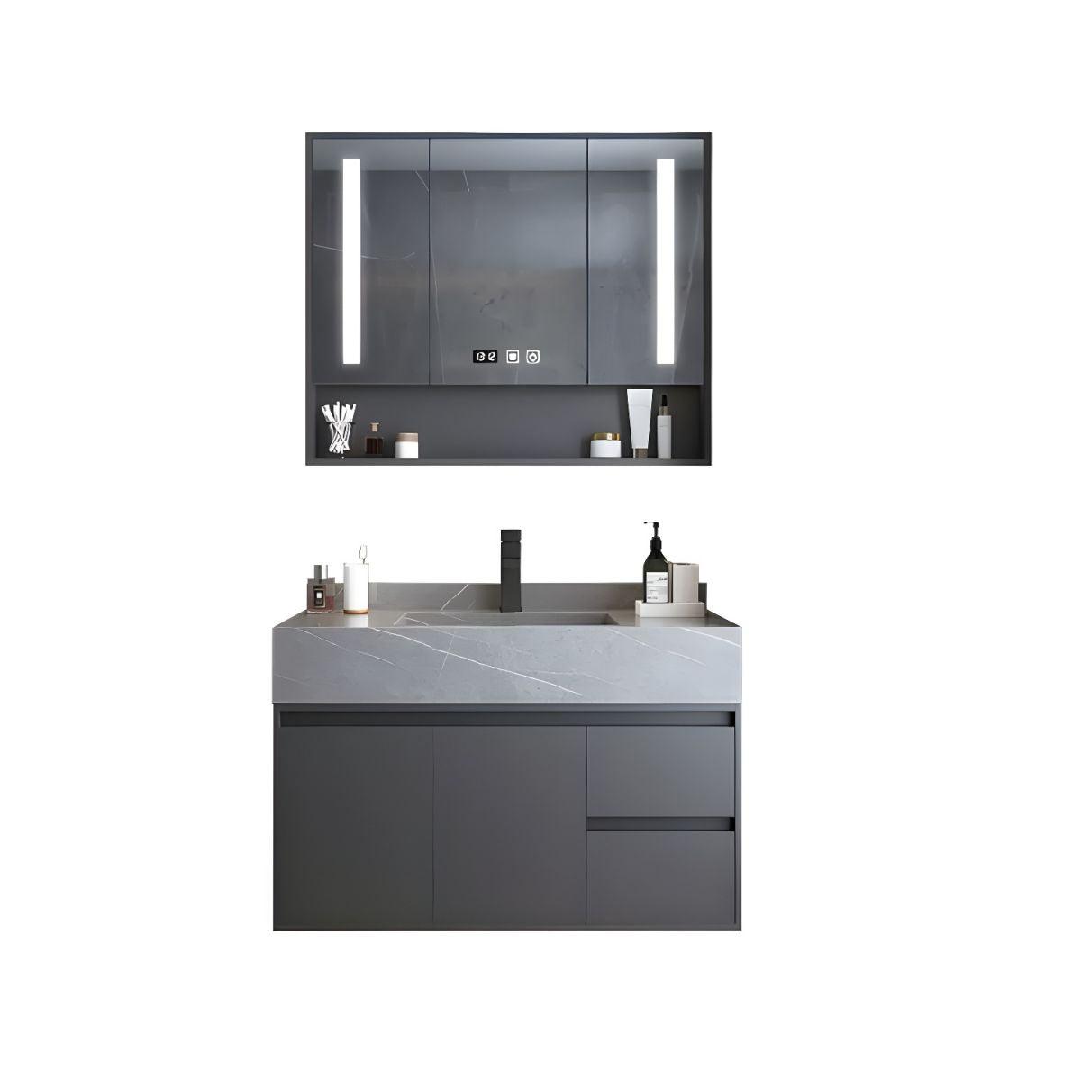 Gray Luxury Wall Mount Bathroom Vanity & LED Mirror Cabinet Set - Northern Interiors