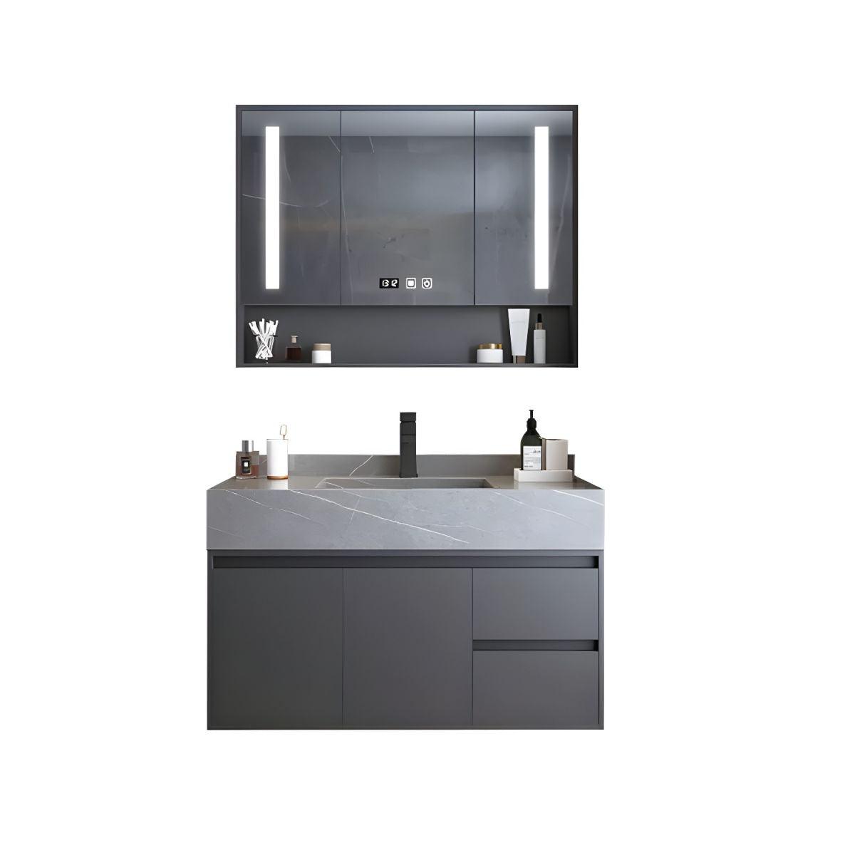 Gray Luxury Wall Mount Bathroom Vanity & LED Mirror Cabinet Set - Northern Interiors