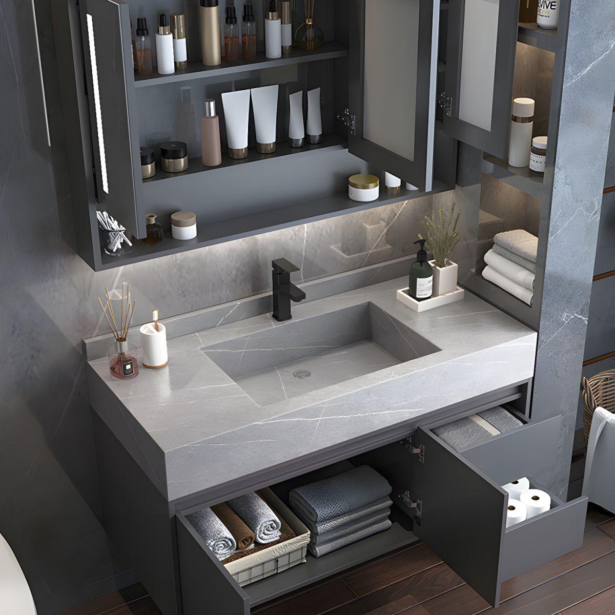 Gray Luxury Wall Mount Bathroom Vanity & LED Mirror Cabinet Set - Northern Interiors