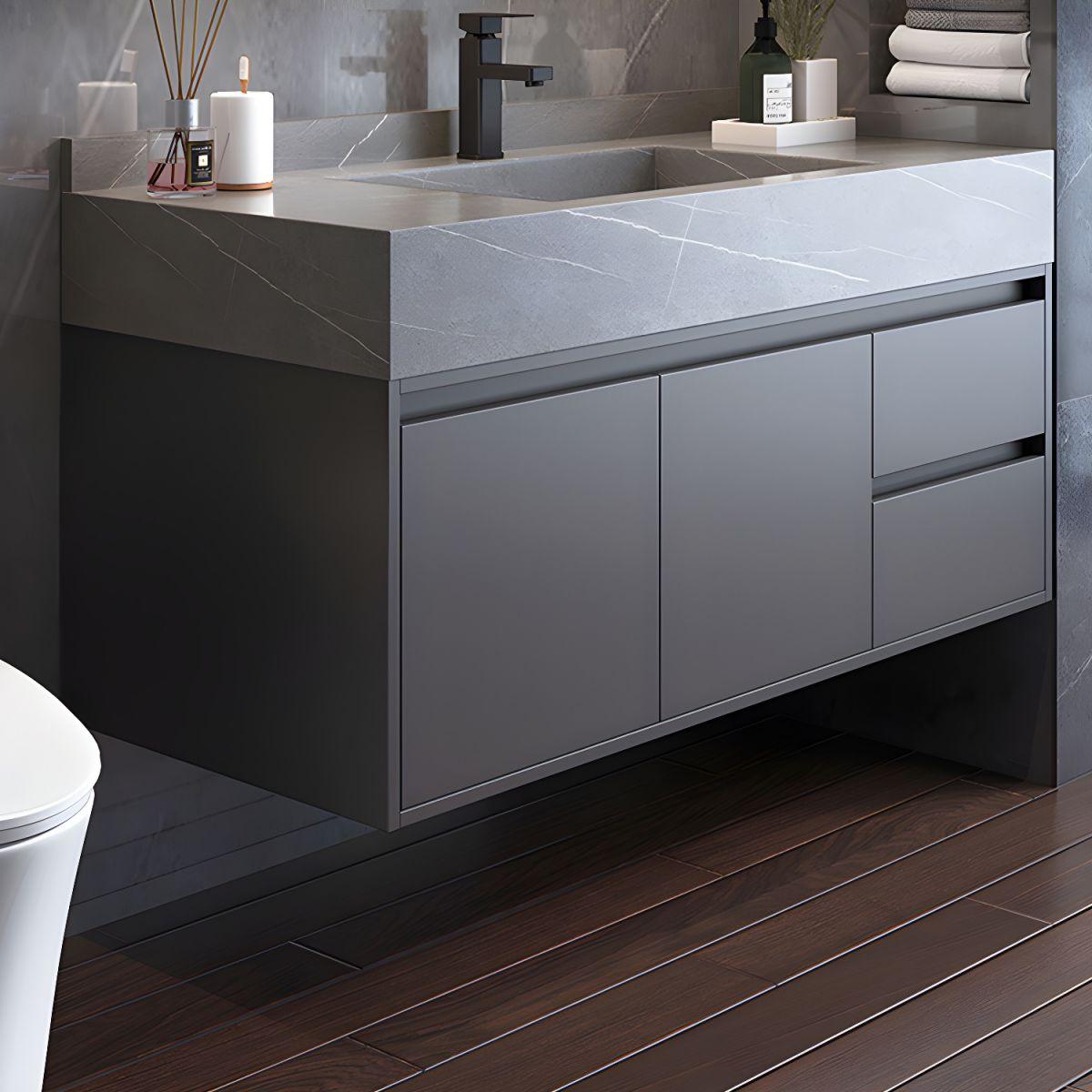 Gray Luxury Wall Mount Bathroom Vanity & LED Mirror Cabinet Set - Northern Interiors