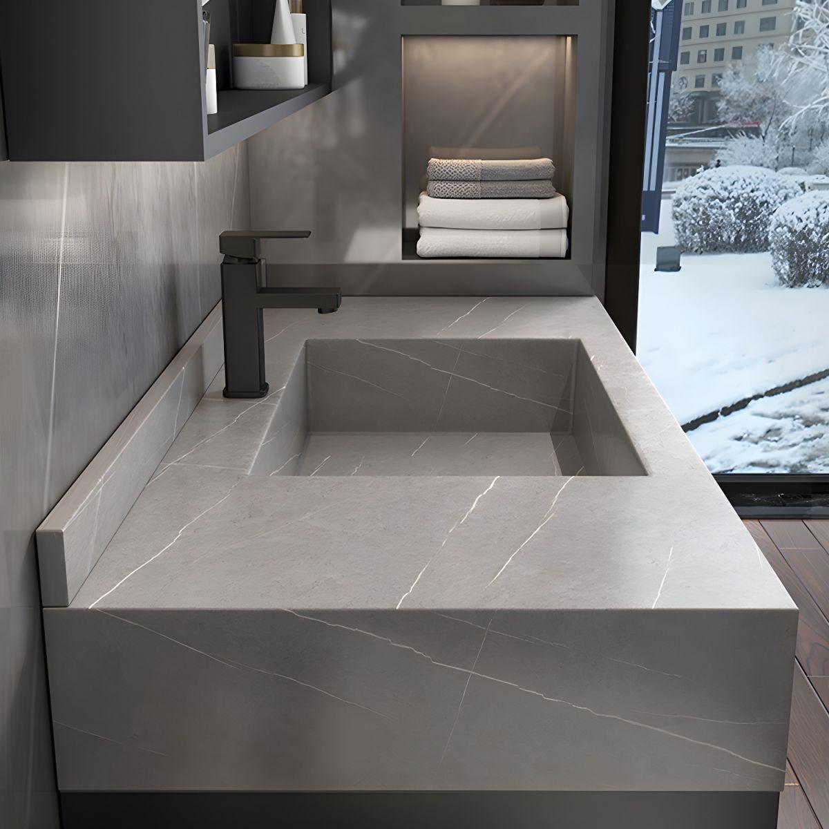 Gray Luxury Wall Mount Bathroom Vanity & LED Mirror Cabinet Set - Northern Interiors