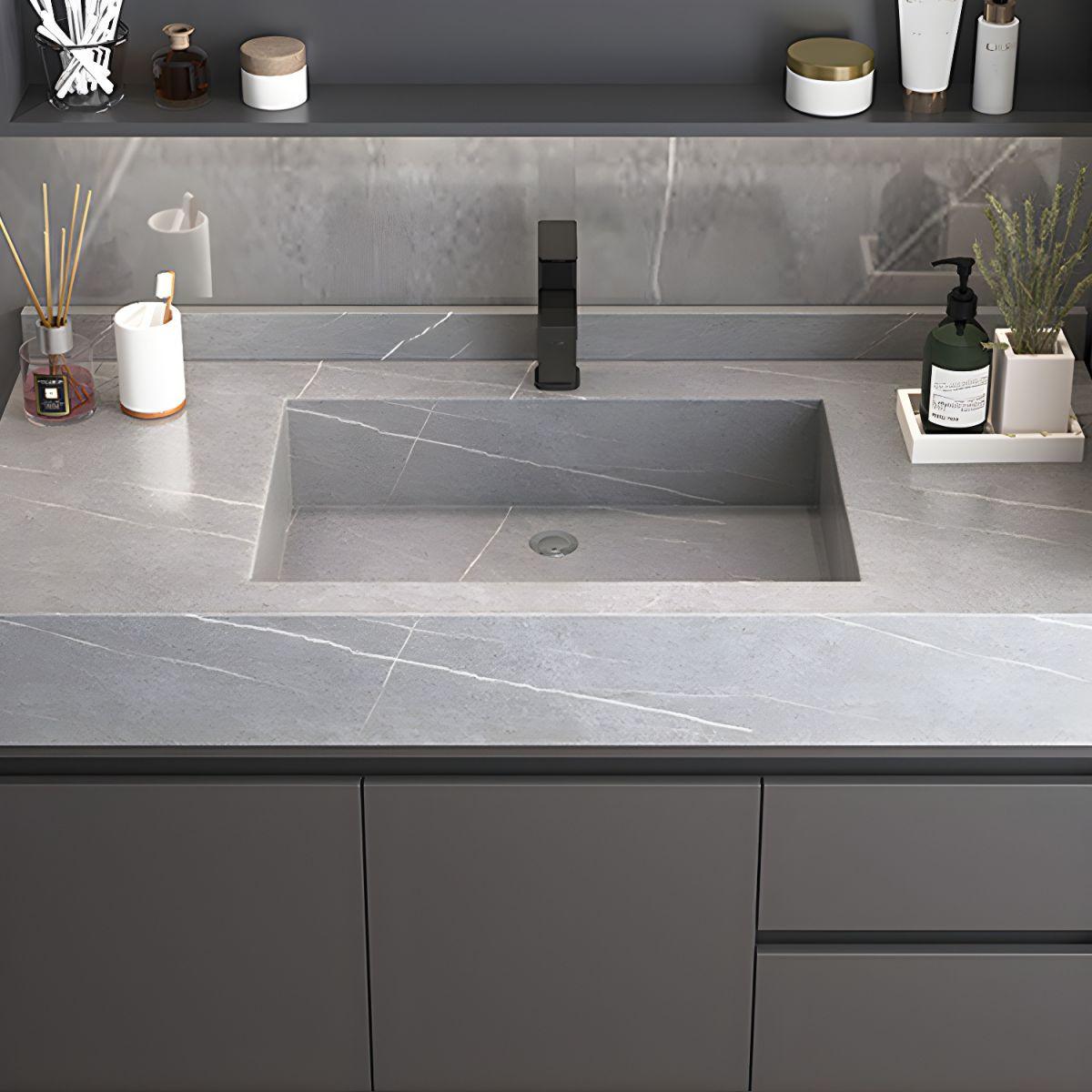 Gray Luxury Wall Mount Bathroom Vanity & LED Mirror Cabinet Set - Northern Interiors