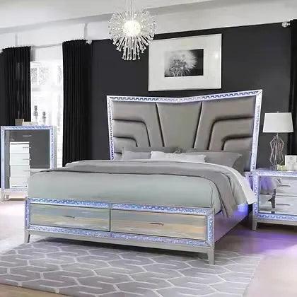 Illumi Passion Crush diamond mirrored LED Bed Set - Northern Interiors