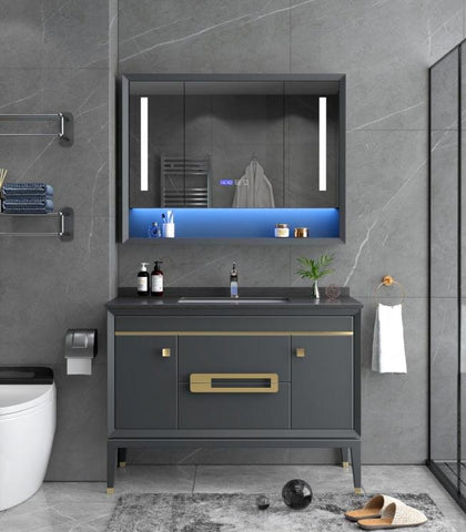 Jasper Gray Bathroom Vanity Set with Gold Trim - Northern Interiors