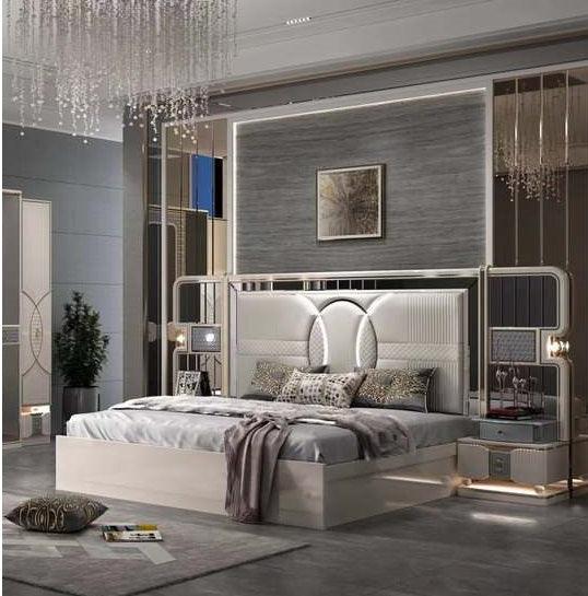 Luxurious Modern Upholstered LED Bed Set with Wardrobe - Northern Interiors