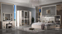 Luxurious Modern Upholstered LED Bed Set with Wardrobe - Northern Interiors