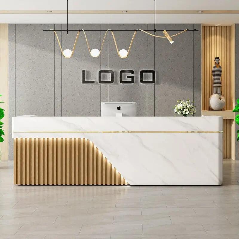 Luxurious Slat Paneled Reception Desk with LED - Northern Interiors