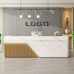 Luxurious Slat Paneled Reception Desk with LED - Northern Interiors