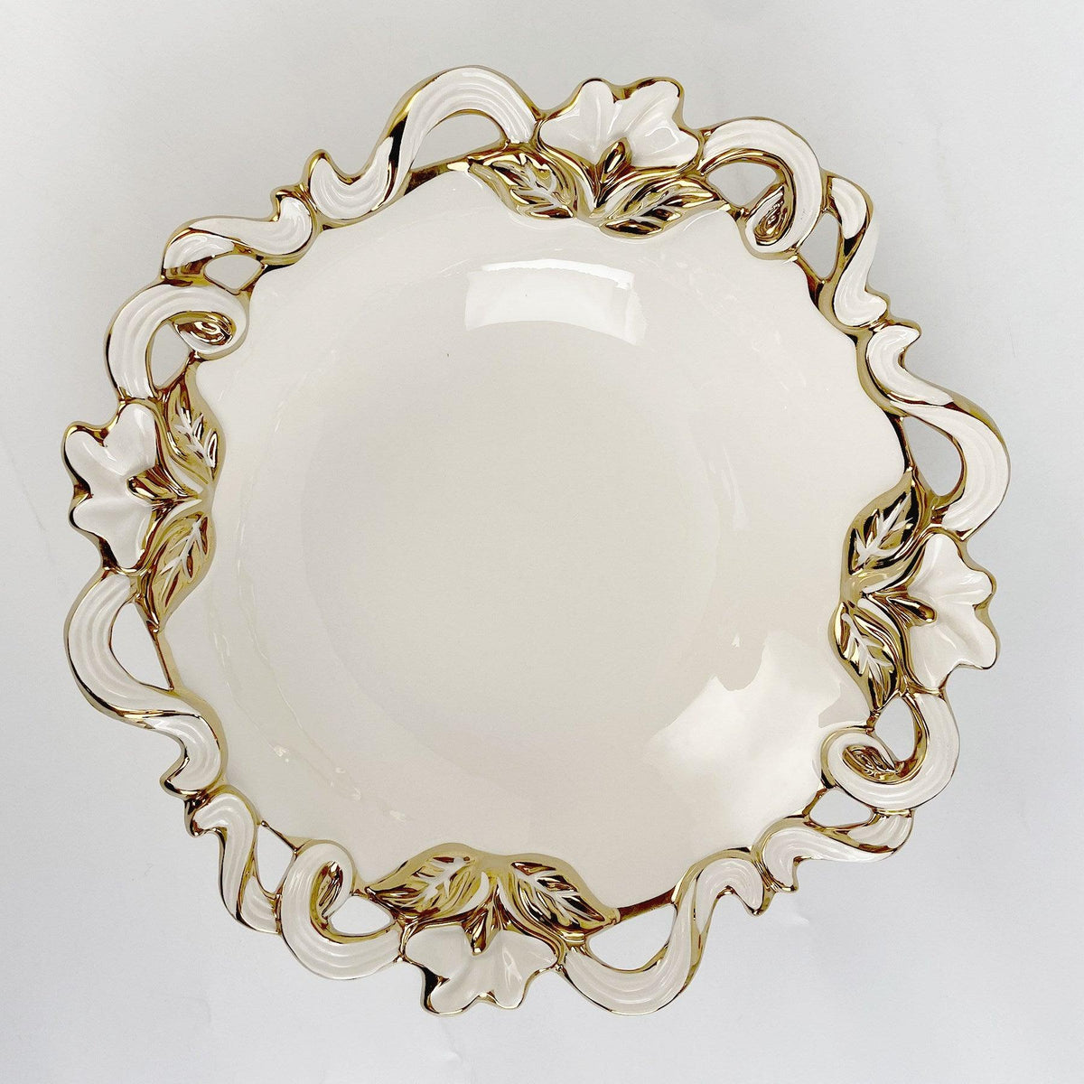 Luxury Ceramic Cream & Gold Serving Bowl - Northern Interiors