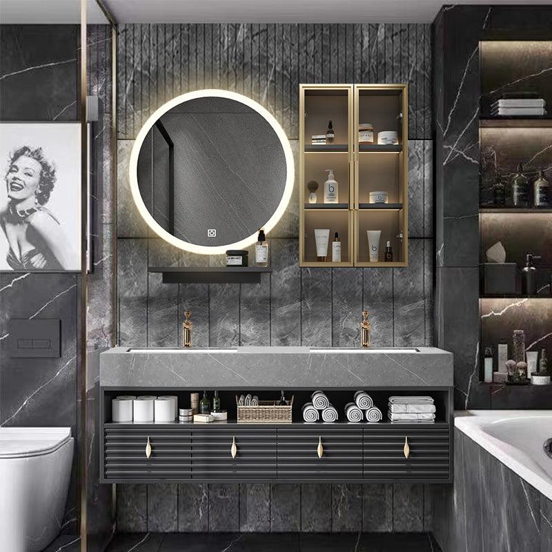 Luxury Double Sink Wall Mount Bathroom Vanity & LED Mirror Cabinet - Northern Interiors
