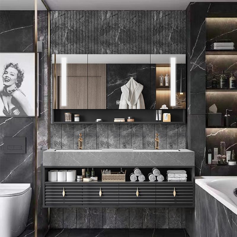 Luxury Double Sink Wall Mount Bathroom Vanity & LED Mirror Cabinet - Northern Interiors