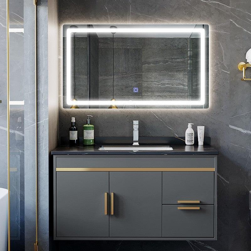 Luxury Gray Wall Mount Bathroom Vanity & LED Mirror with Gold Hardware - Northern Interiors