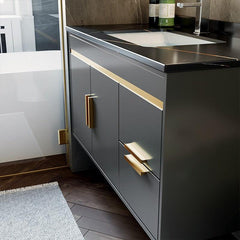 Luxury Gray Wall Mount Bathroom Vanity & LED Mirror with Gold Hardware - Northern Interiors