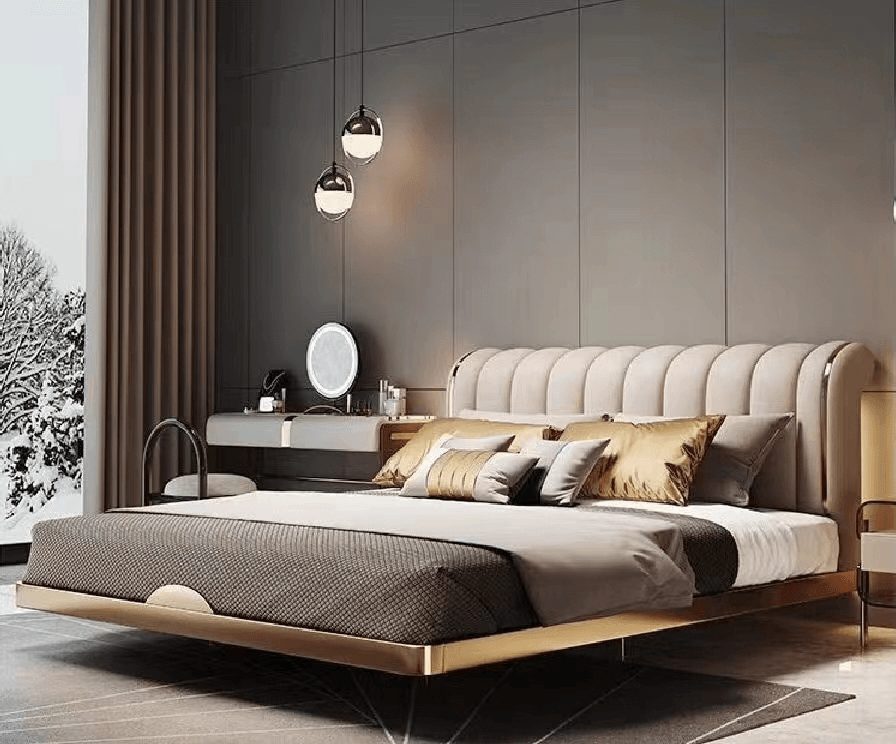 Milan Nights Imitation Leather Luxury Gold Stainless Steel Bed frame - Northern Interiors