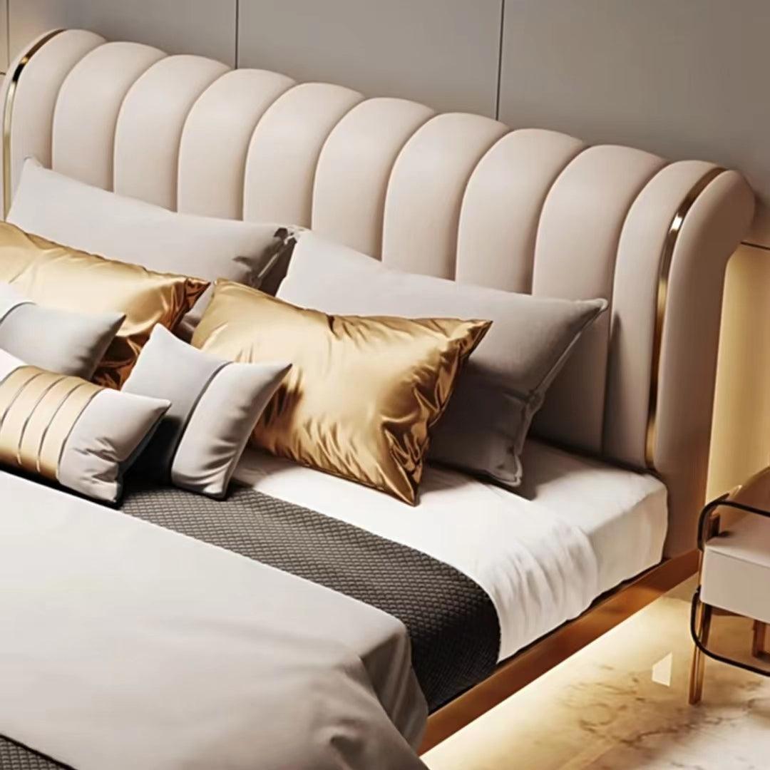 Milan Nights Imitation Leather Luxury Gold Stainless Steel Bed frame - Northern Interiors