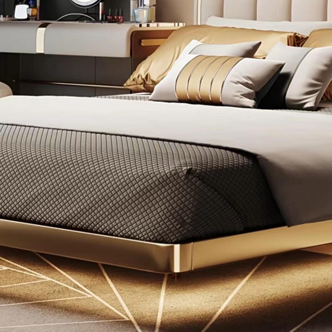 Milan Nights Imitation Leather Luxury Gold Stainless Steel Bed frame - Northern Interiors