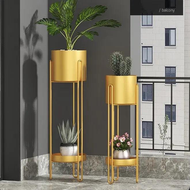 Modern Round Gold Flower Pot Stand - Northern Interiors