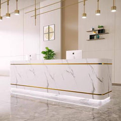Modern White Simplistic Reception Desk with Gold trim - Northern Interiors