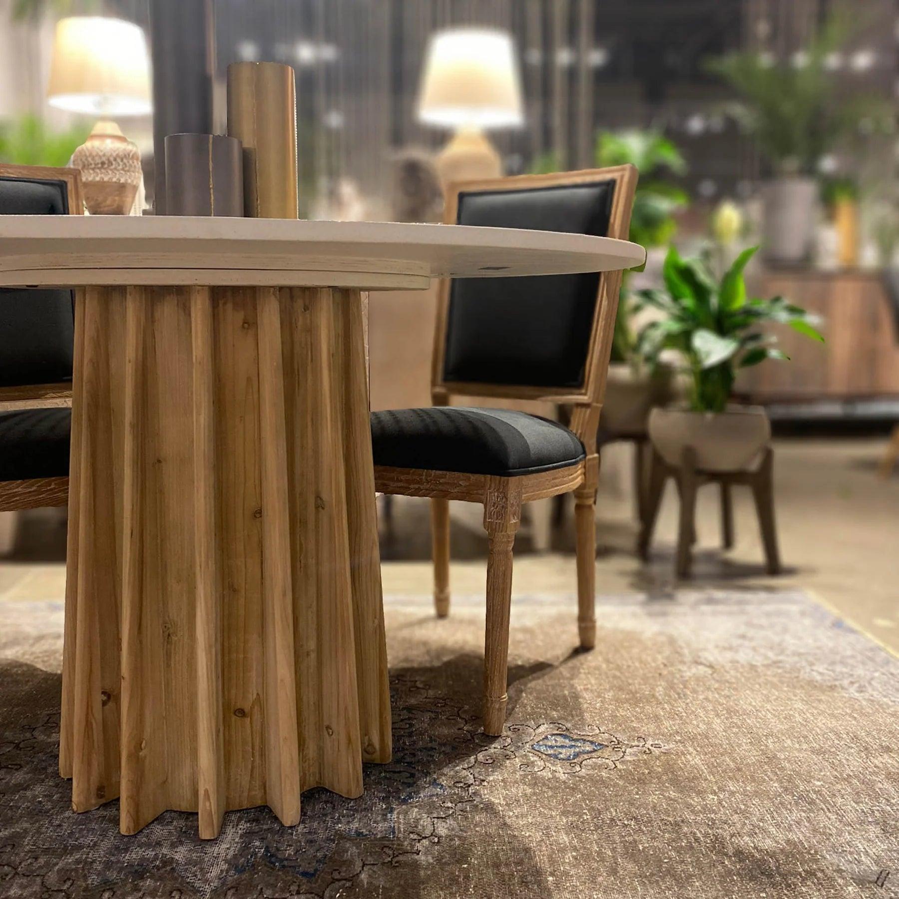 Sculpture Oak Concrete Finish Top Round Dining Table - Northern Interiors