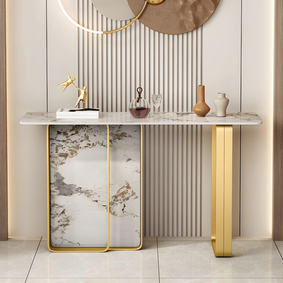StoneX Gold Stainless steel Marble Console Table - Northern Interiors