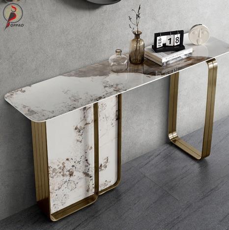 StoneX Gold Stainless steel Marble Console Table - Northern Interiors