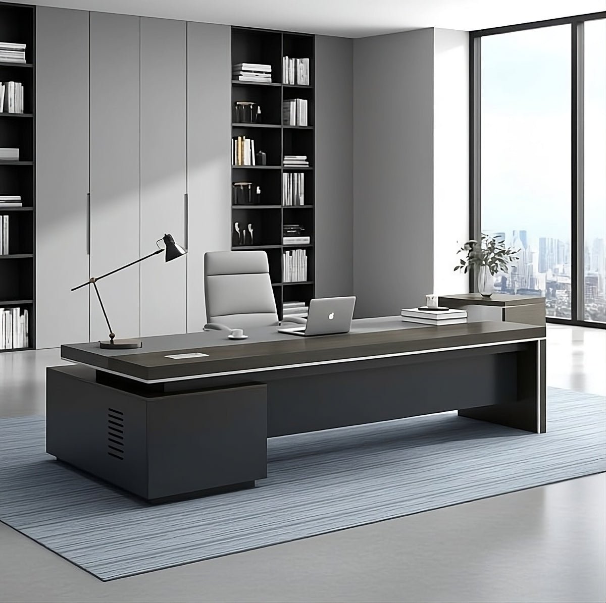 Modern Gray Executive Luxury Straight Office Desk