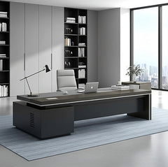 Modern Gray Executive Luxury Straight Office Desk