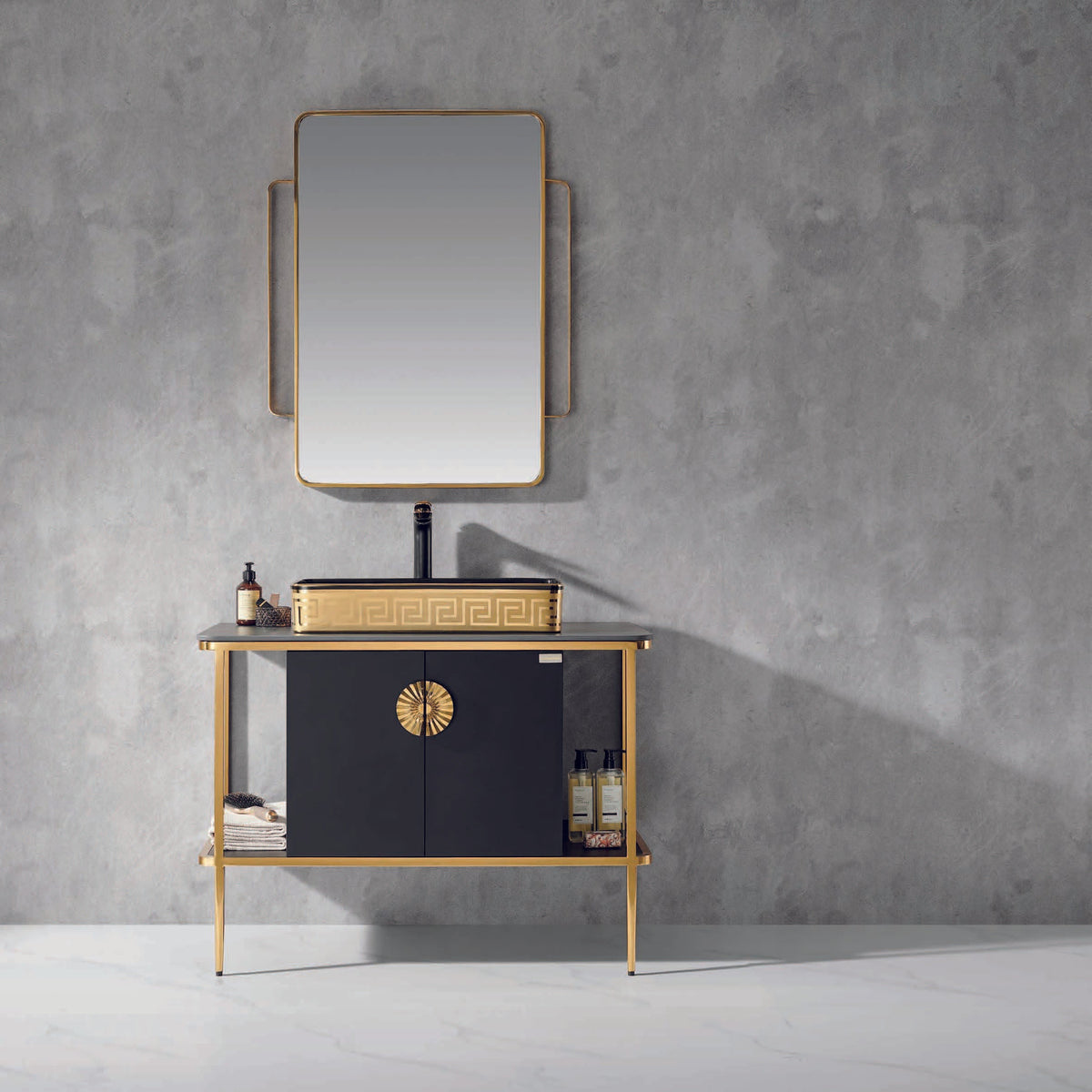 Italian Design Black and Gold Bathroom Vanity 40"