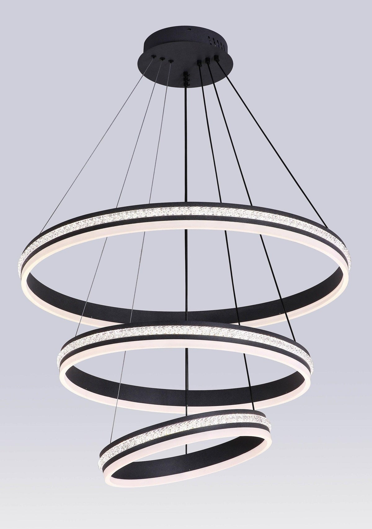 BLACK SPARKLE Modern Luxury 3 Ring LED Pendant Light - Northern Interiors
