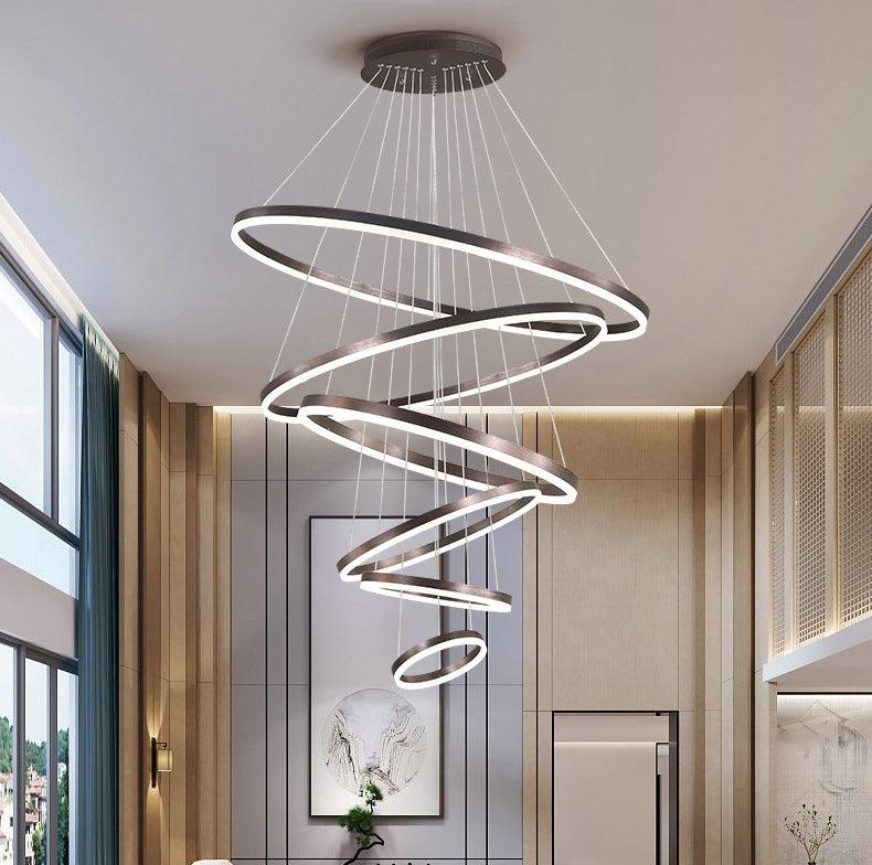 Nordic Coffee Modern Luxury LED 6 Ring Pendant Chandelier - Northern Interiors