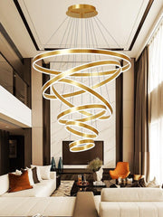 Nordic Gold Modern Luxury LED 6 Ring Pendant Chandelier - Northern Interiors